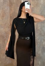 Siyah Yaka Detay Pelerin Bodysuit - Görsel 3