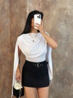 Beyaz Yaka Detay Pelerin Bodysuit - Görsel 6
