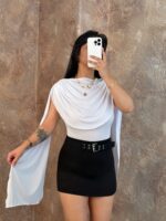 Beyaz Yaka Detay Pelerin Bodysuit - Görsel 3