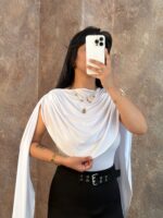 Beyaz Yaka Detay Pelerin Bodysuit - Görsel 4