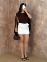 Acı Kahve Yaka Detay Pelerin Bodysuit - Görsel 2