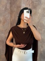 Acı Kahve Yaka Detay Pelerin Bodysuit - Görsel 3