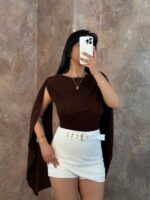 Beyaz Kemerli Şort Etek - Görsel 3
