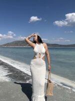 Bej Püskül Detay Plaj Elbisesi - Görsel 2
