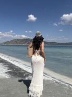 Bej Püskül Detay Plaj Elbisesi - Görsel 3