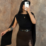 Siyah Yaka Detay Pelerin Bodysuit