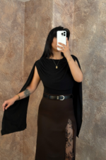 Siyah Yaka Detay Pelerin Bodysuit