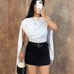 Beyaz Yaka Detay Pelerin Bodysuit