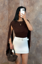 Acı Kahve Yaka Detay Pelerin Bodysuit