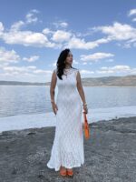 Beyaz Astarlı Dantel Elbise - Görsel 6