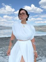 Beyaz Astarlı Şifon Etek Bluz İkili Takım - Görsel 2