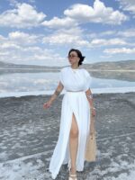 Beyaz Astarlı Şifon Etek Bluz İkili Takım - Görsel 3